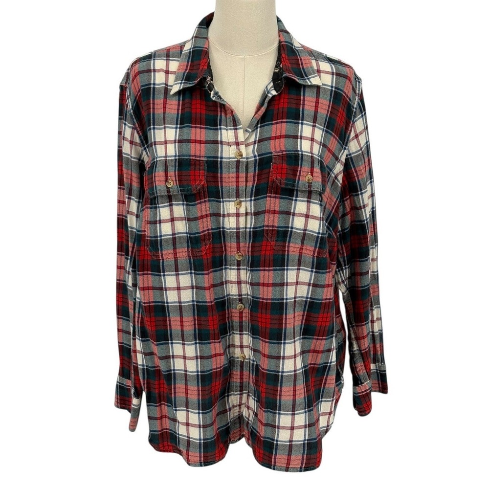 Chaps Denim Plaid Flannel Shirt Women's Plus Size 1X Red Green‎ Blue